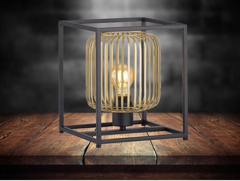 Tischlampe eckig mit Lamellen Lampenschirm Gold, Quadrat 23cm