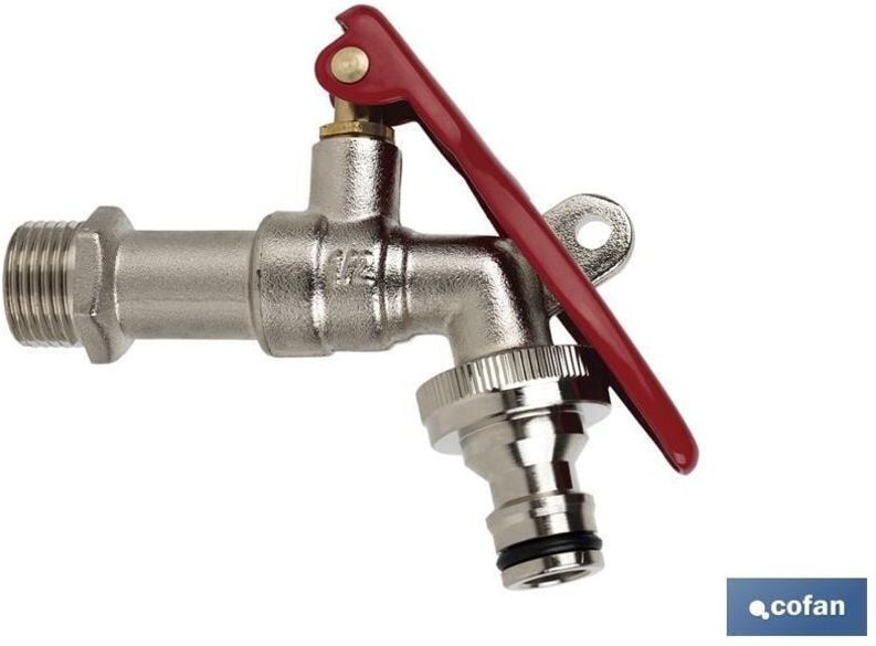 Wasserhahn mit Schlauchgriff und Vorhängeschloss-Anschluss 1/2 x 3/4