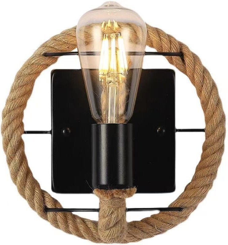 Retro-Wandleuchte aus amerikanischem Hanfseil, industrielle Eisenlampe für Bar, Loft, Restaurant, Flur, Balkon (Leuchtmi...