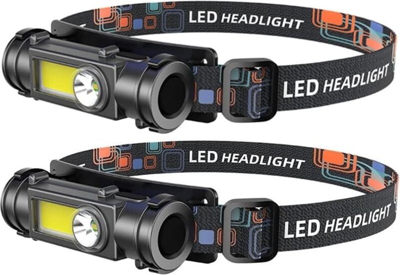 2er-Pack 18650 COB-LED-Stirnlampe mit wiederaufladbarem USB-Akku