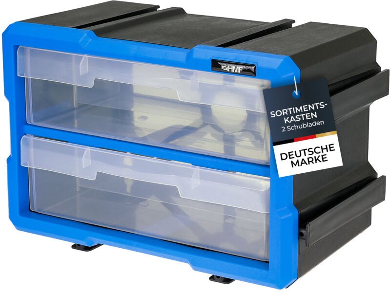 HMF Sortierbox für Kleinteile mit 2 Schubladen, erweiterbarer Sortimentskasten für Schrauben und Werkzeug, 4 Fächer, 29,...