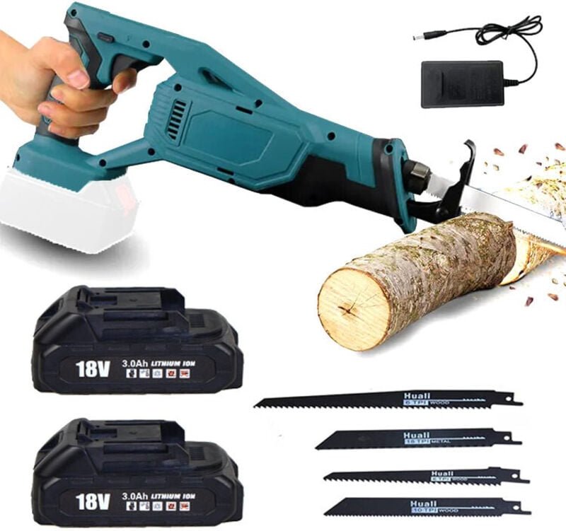 Sägeblatt, Akku-Sägeblatt, Säbelsägeblatt, 4x Blatt, für Holz Kunststoff und Metall, 2x 3,0Ah Akku und Ladegerät, kompat...