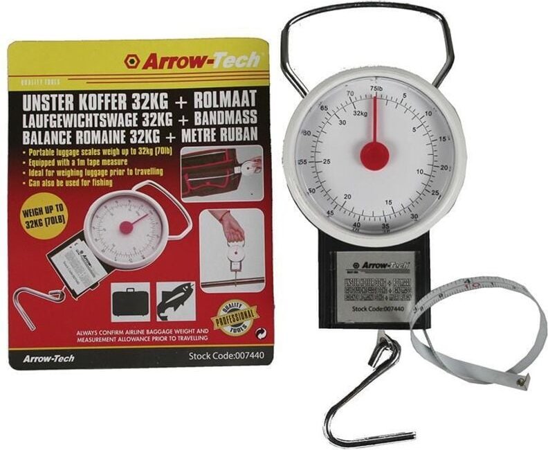 Benson - Klassische Analogwaage mit Haken und Maßband für maximales Gewicht. 32kg