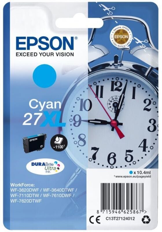 Epson Alarm clock Singlepack Cyan 27XL DURABrite Ultra Ink
