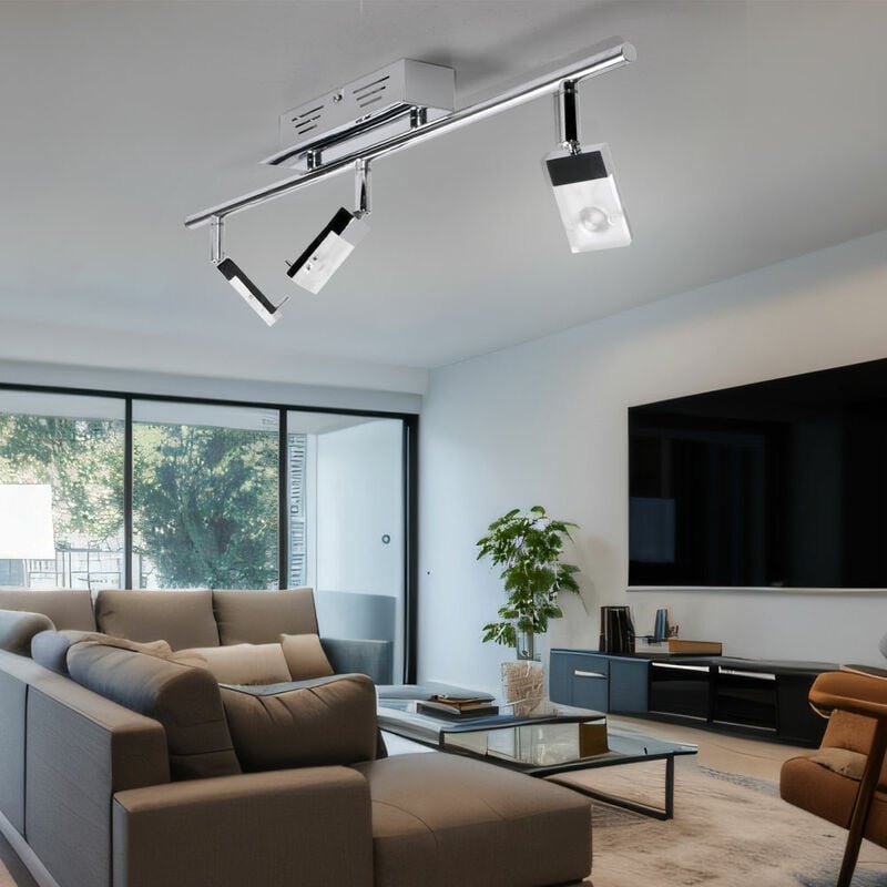 Led Deckenlampe Flurlampe Deckenleuchte Spotleiste beweglich Wohnzimmerlampe chrom, 3x 3W 170lm warmweiß, LxBxH 60x17x17...