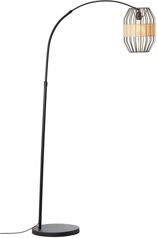 Slope Bogenstandleuchte 1,5m schwarz/natur 1x A60, E27, 52W, geeignet für Normallampen (nicht enthalten) - Brilliant