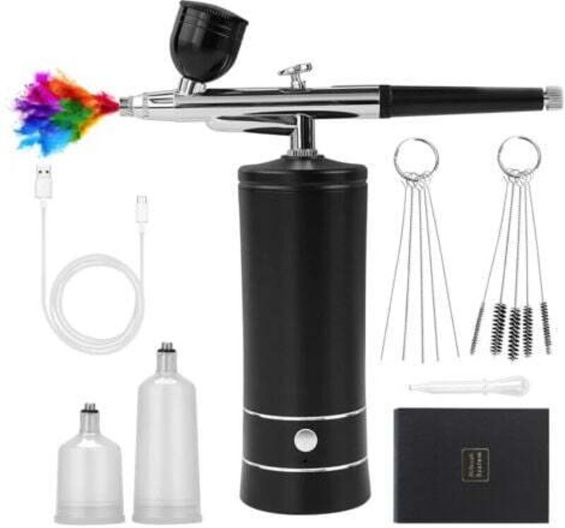 Linghhang - Schwarz) Kabelloses Airbrush-Set mit Kompressor, tragbare Mini-Airbrush, wiederaufladbare Nagel-Airbrush, Mo...
