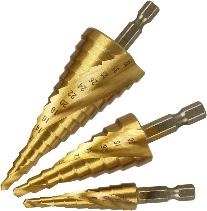 Ugreat - 3-teiliges Stufenbohrer-Set, HSS-Spiralnut-Schälbohrer, Kegelbohrer, Metallbohrer, Bohrer-Set, Schnittwerkzeug-...