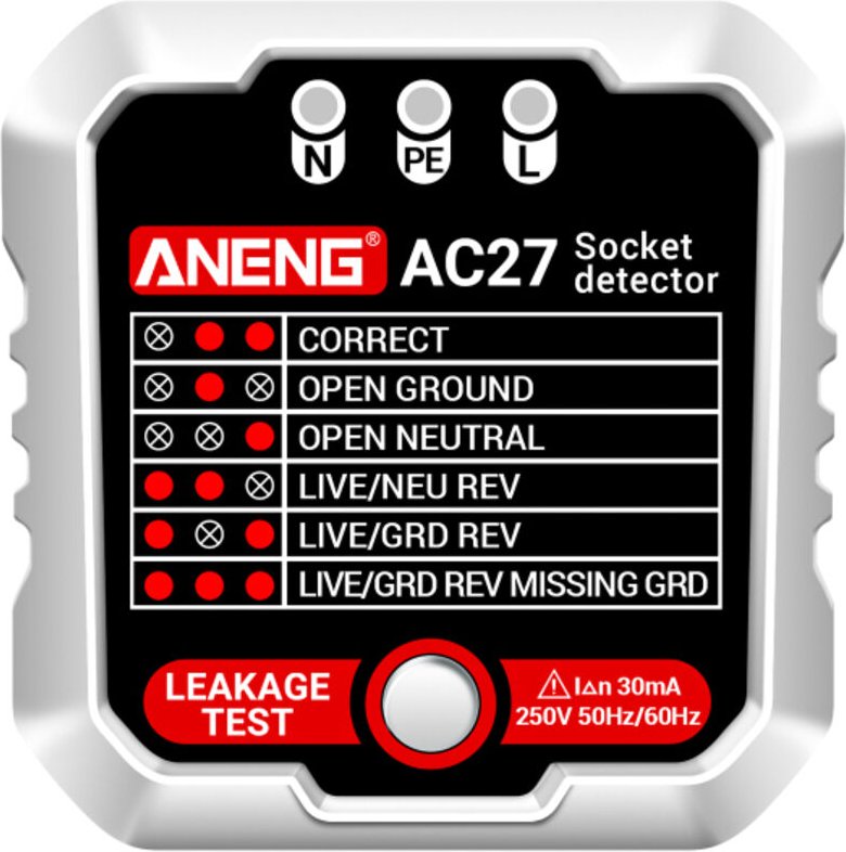 Rilevatore di circuiti elettrici per impianti domestici, tester per prese da 250 V con rilevamento rapido di polarità, t...