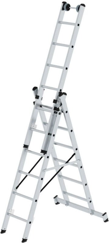 Günzburger Steigtechnik Mehrzweckleiter 3tlg. mit nivello-Traverse und Wandlaufrollen 3 x 6 Sprossen - 033306