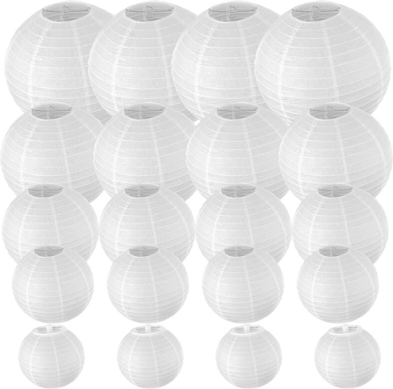 Tlily - 20er-Pack chinesische runde weiße Papierlaternen, Papierlaternen zum Aufhängen als Hochzeitsdekoration
