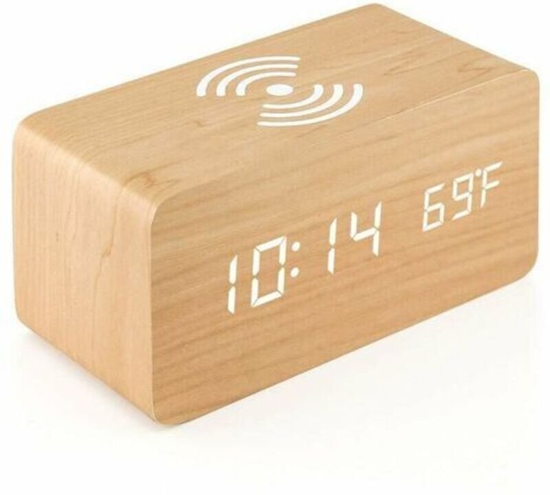 Digitaler Wecker mit kabellosem Ladegerät, LED-Schreibtischwecker, Temperaturanzeige - Tigrezy
