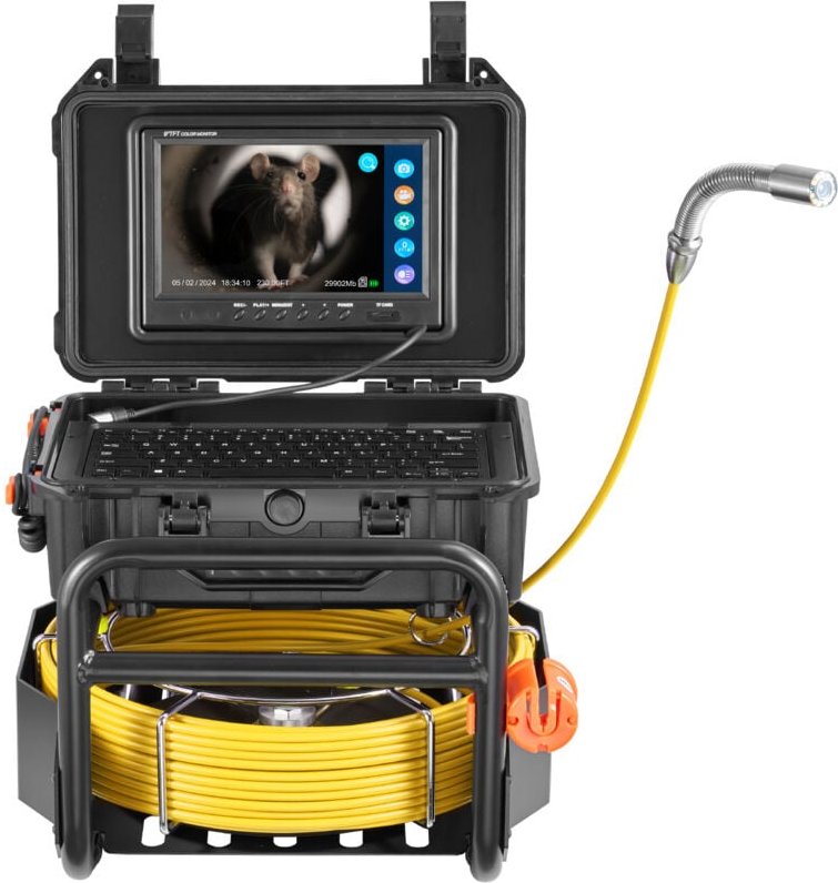 Kanalkamera, 230 Fuß/70 m lang, selbstnivellierende Abflusskamera mit 512-Hz-Sender, Entfernungszähler, 9-Zoll-Bildschir...