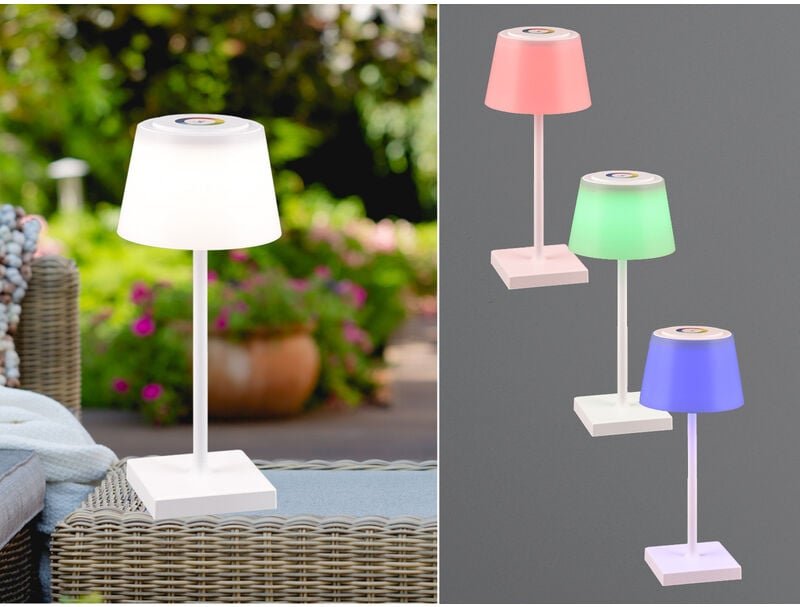 Reality Leuchten - Akku led Outdoor Tischleuchte sanchez Weiß mit rgbw, Höhe 30cm