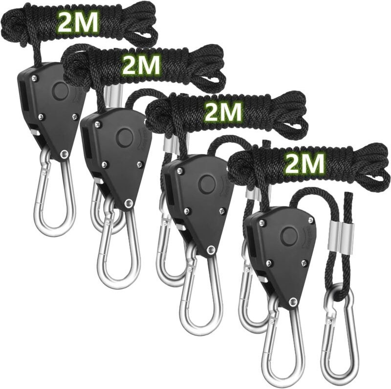 4er-Pack Ratschenseil, verstellbares Seil, Pflanzenhaken, 1/8-Zoll-Ratsche, Blumentopfhaken, Seilrolle mit Haken für Pfl...