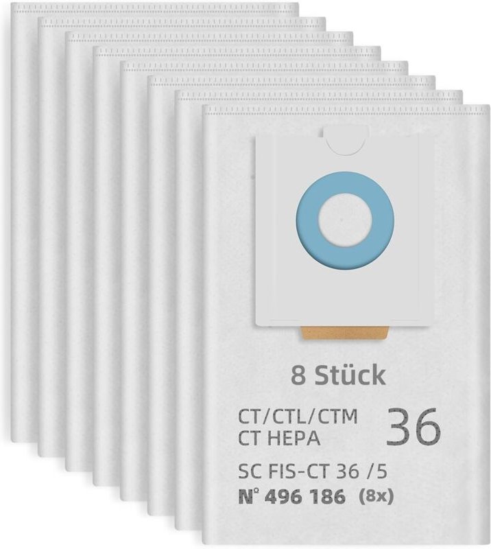 8 Stück 496186 Staubbeutel für Festool selfclean ct 36 / ctm 36 e/ctl 36 e cleantec Serie Absaugmobil, Große Kapazität F...