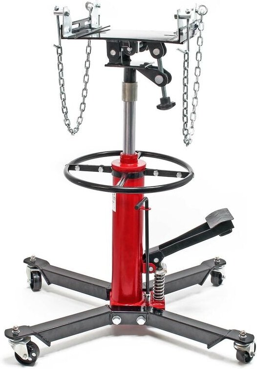 Mobiler Getriebeheber hydraulisch 500 kg 87-179 cm Hubhöhe, mit 4 Laufrollen, Halteplatte, Pedal, hydraulischer Motorheb...