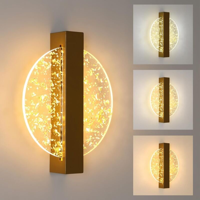 Thumbnail - Goeco - LED-Wandleuchte 12W, moderne Innenwandleuchte aus Aluminium, goldene runde Innenwandleuchte aus Acryl für Wohnzi...