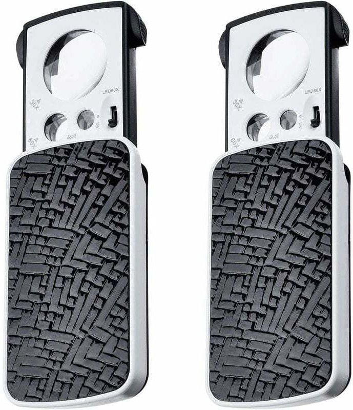 2 Stück tragbare LED-beleuchtete Taschenlupe, 30-fach, 60-fach, 90-fach, kleine, leistungsstarke Lupe mit Schwarzlicht, ...