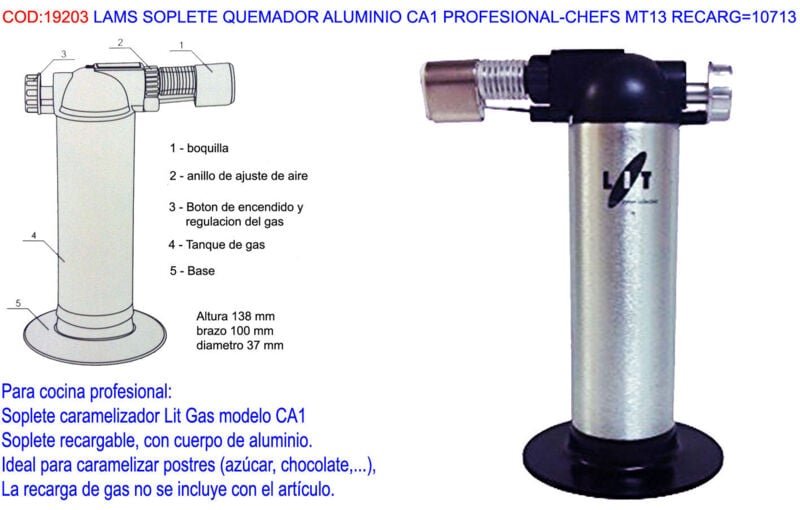 CA1 Aluminiumbrennerbrenner für Köche MT13 wiederaufladbar