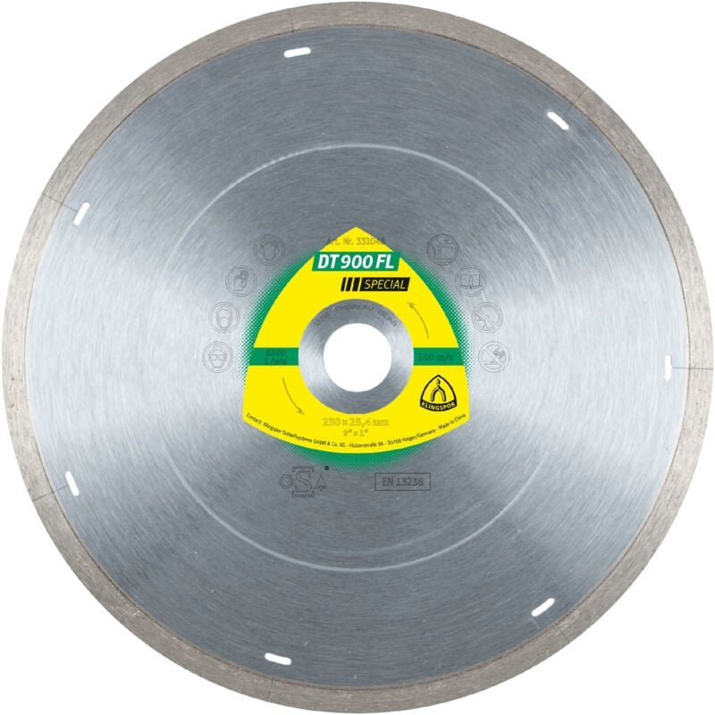 Klingspor DT 900 FL Diamanttrennscheiben 115 x 1,4 x 22,23 mm 1,4 x 7 mm geschl. Rand m. Laserschlitzen