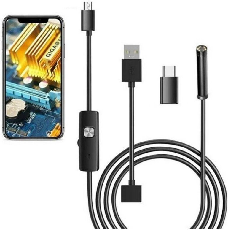 Trade Shop Traesio - Trade Shop - endoskopische kamera 5 mt typ-c usb mini usb f flexibel wasserdicht 6 led -