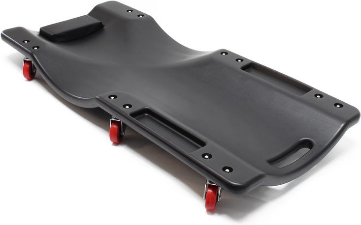 Kfz Montageliege 90x40x9cm bis 90 kg aus Kunststoff, Rollbrett mit abnehmbarer Kopfstütze & Werkzeugfächern, Rollliege, ...