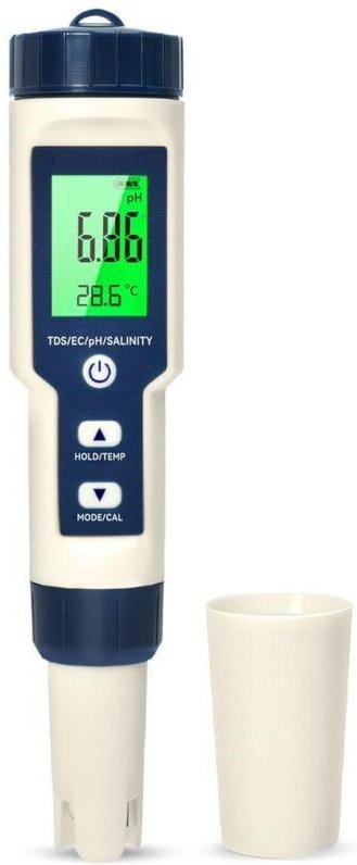 (18×3,7×3,7cm) pH-Meter, 5-in-1 pH/TDS/EC/Salzgehalt/Thermometer, pH-Tester mit LCD-Bildschirm, automatische Temperaturk...