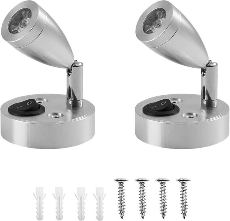 12-V-LED-Spot-Leseleuchte, 2 Stück, Caravan-Innenbeleuchtung, 3-W-LED-Wohnmobil-Leseleuchten mit Schalter, automatische ...
