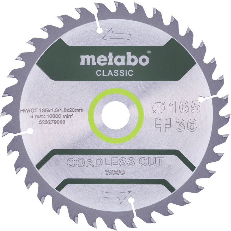 Sägeblatt cordless cut wood - classic, 165x1,6/1,0x20 Z36 wz 15° (628279000) - Metabo