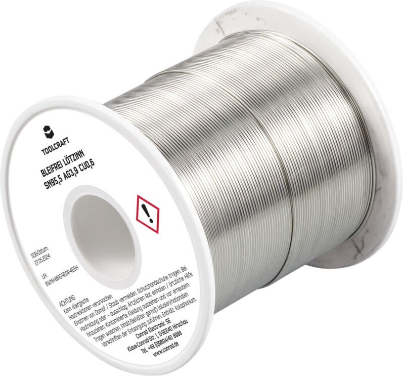 Toolcraft - TO-9503310 Lötzinn, bleifrei Spule Sn95,5Ag3,9Cu0,6 ROL1 250 g 0.7 mm