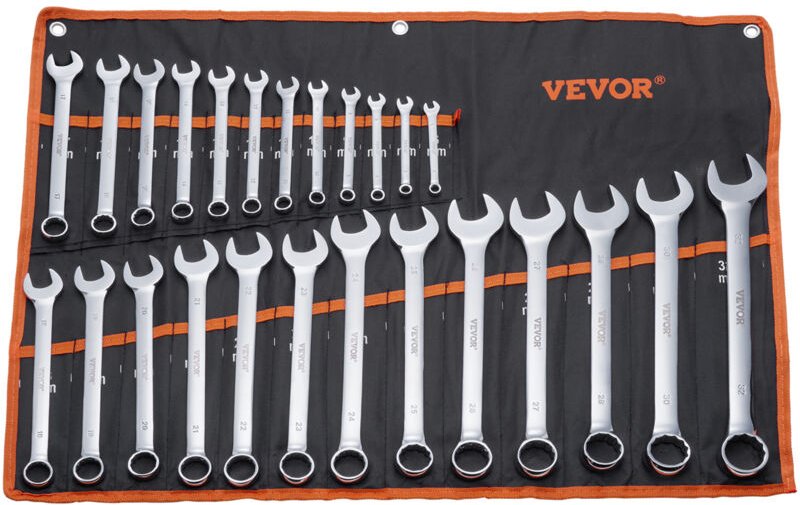 Schlüsselsatz 25-teiliger Ratschenschlüsselsatz mit Rolltasche, Schlüsselsatz aus Karbonstahl metrisch 6 mm bis 32 mm, i...