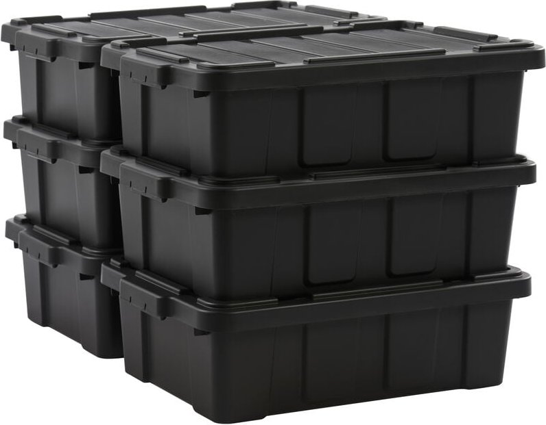 Heavy Duty Organisation Boxes, 25L, 6er-Set, Rot, Kompakt, Robust, Stapelbar, Aufbewahrungsbox, Für Garage, Regale, Umzu...