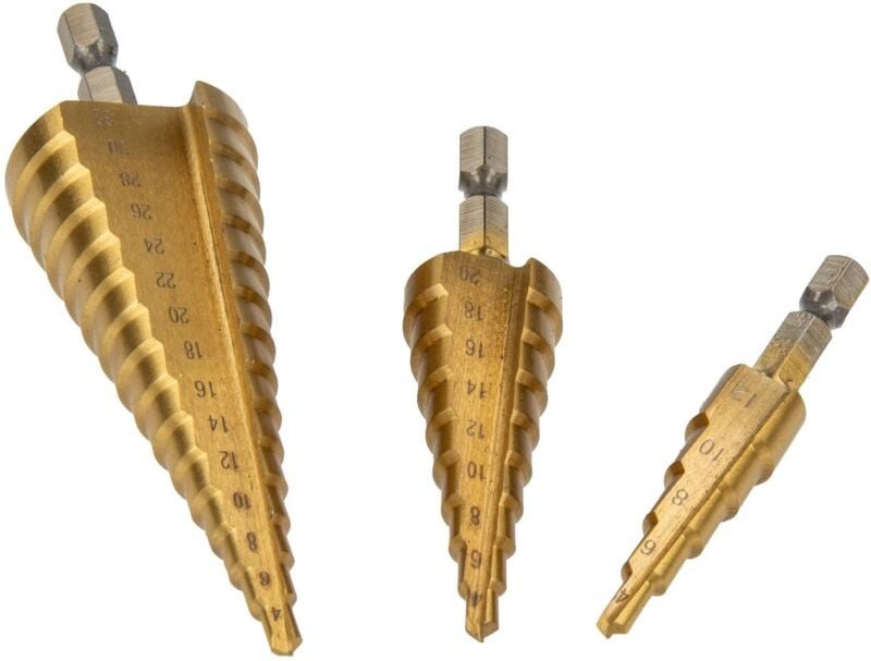 MASTERPROOF PROFESSIONAL HSS - Stufenbohrer Satz 3-teilig, Ø 4 mm bis 32 mm, in Metallbox