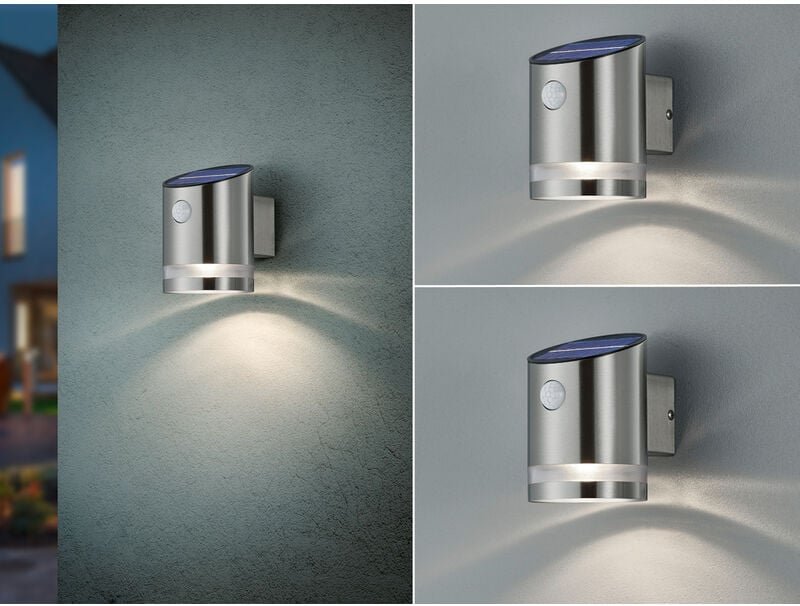 Meinewunschleuchte - led Solar Wandleuchte 2er Set Außenleuchte mit Bewegungsmelder Silber matt