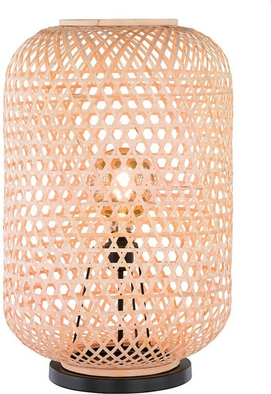 Fischer Leuchten - Tischleuchte Tischlampe Bambus Beistellleuchte Boho Wohnzimmer, Metall schwarz, 1x E27 Fassung, DxH 4...