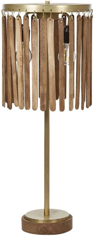 Tischlampe Dunkelbraun Mango-Holz mit Rundem Schirm Trommelform Wasserfall-Optik Langes Kabel Rustikal für Esstisch Wohn...
