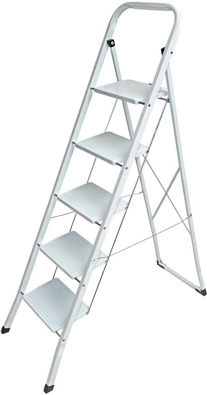 Dema - Haushaltsleiter Klapptritt Stehleiter Leiter Höhe 150cm 5 Stufen weiß bis 150kg
