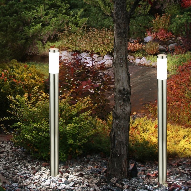 Etc-shop - 2er Set Steh Lampe Garten Park Strahler Stand Leuchte Edelstahl im Set inklusive led Leuchtmittel