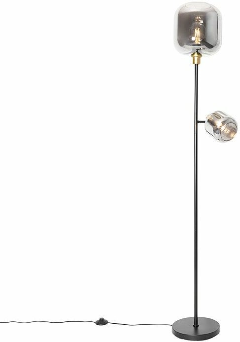 Stehlampe schwarz mit Gold mit Rauchglas 2 Lichter - Zuzanna