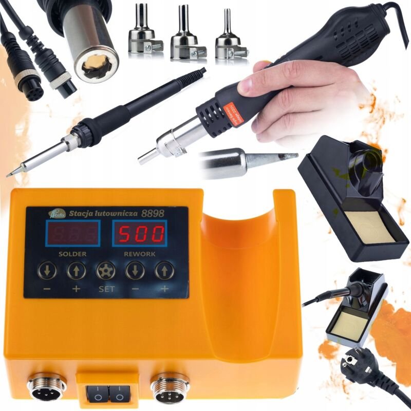 Set Rosfix Orange Husky OH660 2-in-1 Lötstation – Heißluft und 900M Lötkolben 660W Präzision, LED-Anzeigen, 100-500°C Te...