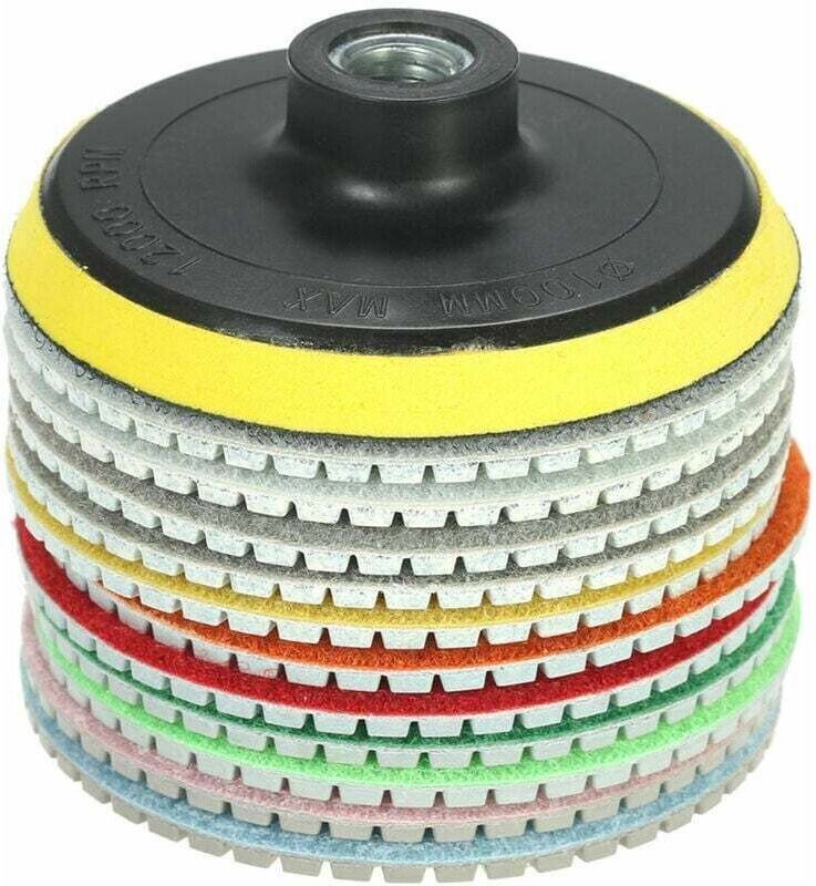 11-teiliges 4-Zoll-Diamantschleifscheiben-Set für Winkelschleifer, inklusive Nasspolierpads, Schleifscheibe + 1 Stütztel...