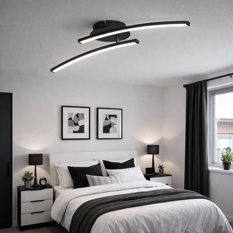 Led Deckenleuchte Modern Tageslicht Deckenleuchte Deckenlampe Wohnzimmer, schwarz-matt, Stab Design, 1x led 12W 1000Lm 3...