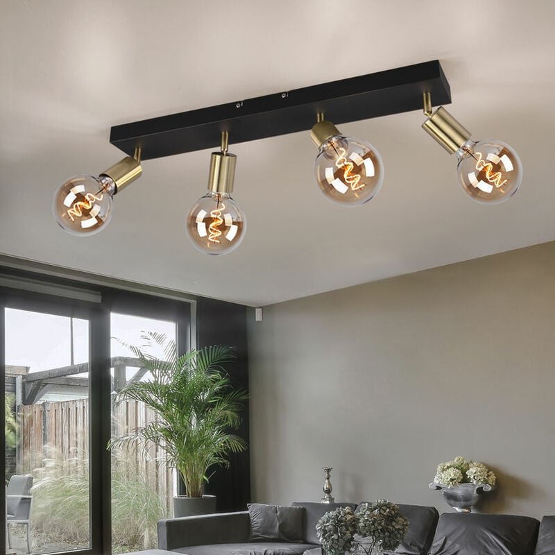 Deckenlampe schwarz Wohnzimmerleuchte modern Spotleiste 4-flammig, Deckenstrahler verstellbar, Metall gold matt, 4x E27 ...