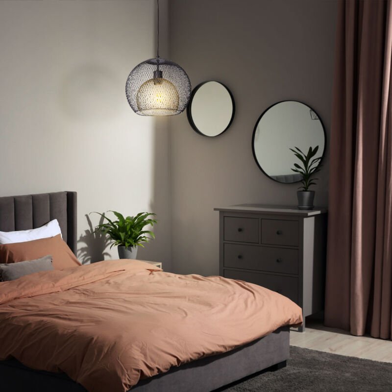 Nowa - Hängeleuchte Esszimmerlampe Pendelleuchte schwarz Gitter E27 Kugelleuchte Küche