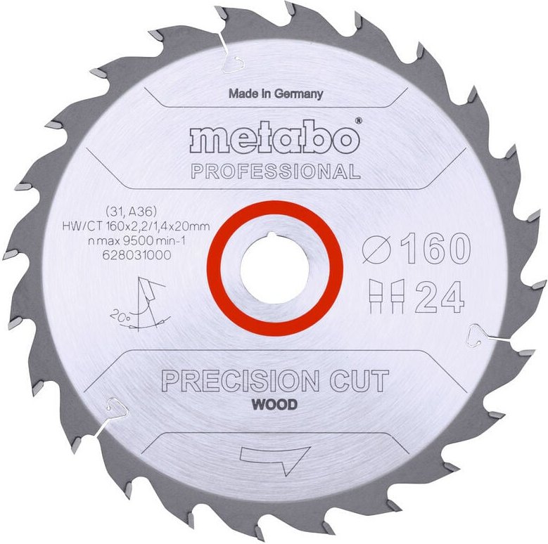 Kreissägeblatt Holz Precision Cut 160x20mm 24WZ 20° Tauch- Handkreissägen - Metabo