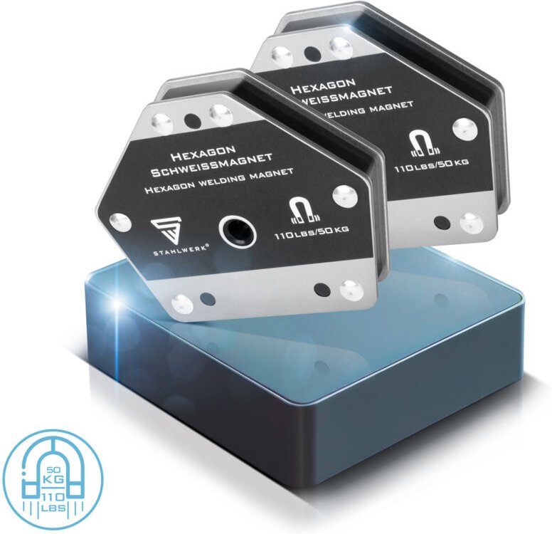 Stahlwerk - Hexagon Schweißmagnet, Leistungsstarker Magnet 50 kg Haftkraft 2er Set