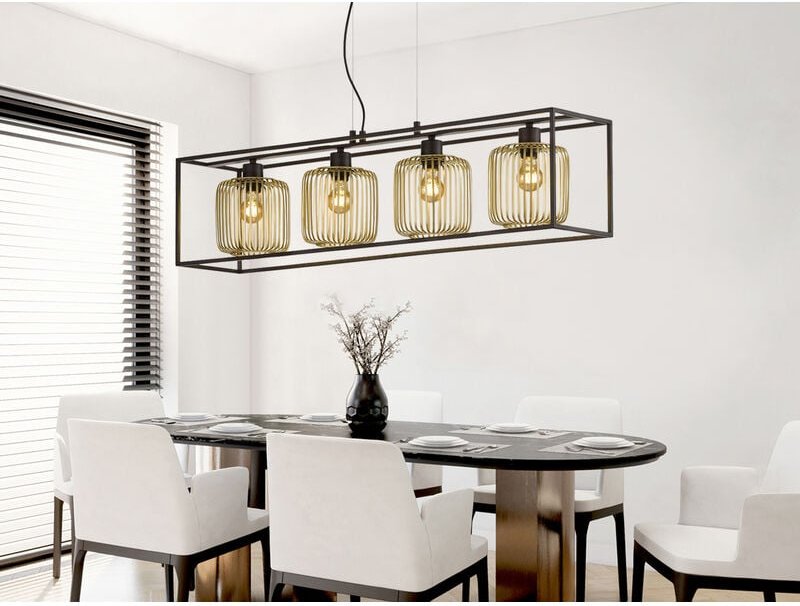 Hängelampe Pendellampe Esstischlampe schwarz gold 4 flammig Retro Käfig l 110 cm