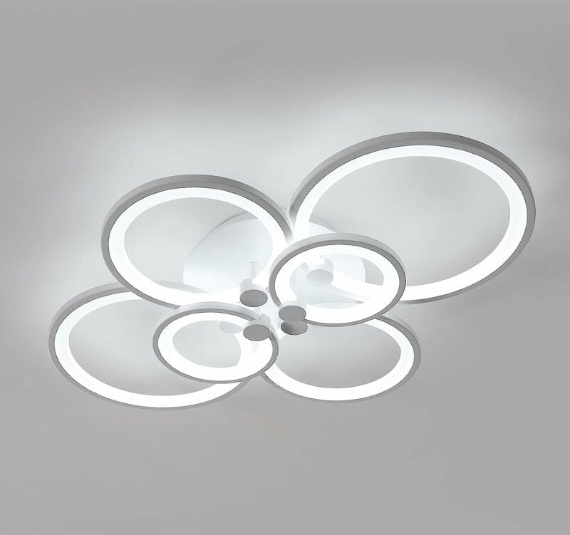 COMELY LED-Deckenlampe, 80W Moderne 6 Ringe, Wohnzimmer-Deckenlampe aus Metall, 7200lm 6500K Weißes Licht, Leuchte Für W...