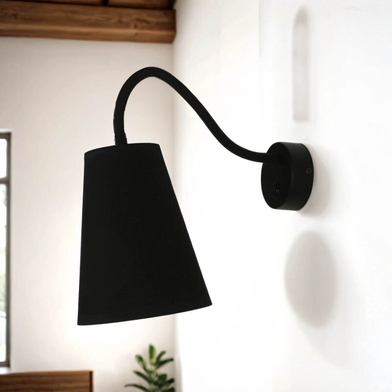 Thumbnail - Verstellbare Wandlampe mit Schalter E27 in Schwarz Gold Stoffschirm Wandleuchte Schlafzimmer Wohnzimmer